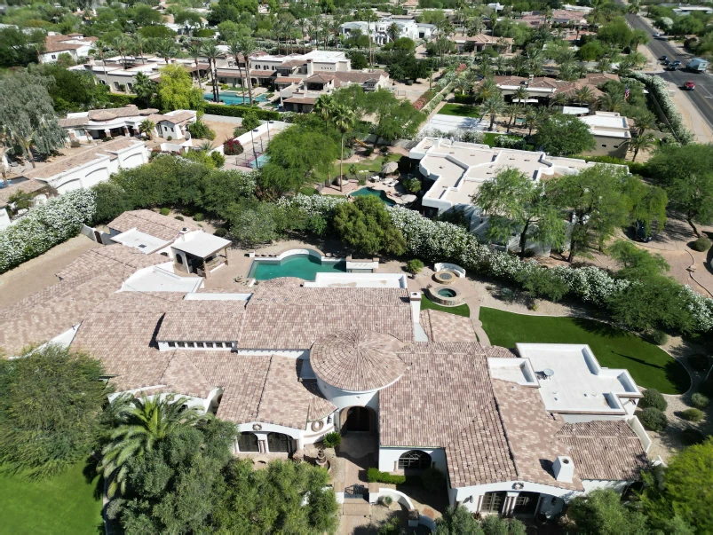 Aerial view of the Paradise Valley estate and grounds